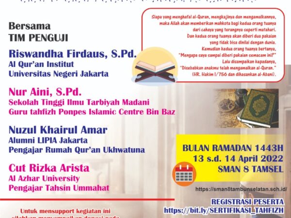 Sertifikasi Penghafal Al Qur'an SMAN 8 Tambun Selatan