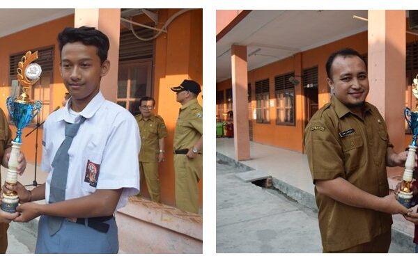 Foto Greynayan Tabitha Pingak dan Muhammad Ardiyaraja bersama Pak Bima Ariyo SMAN 8 Tamsel