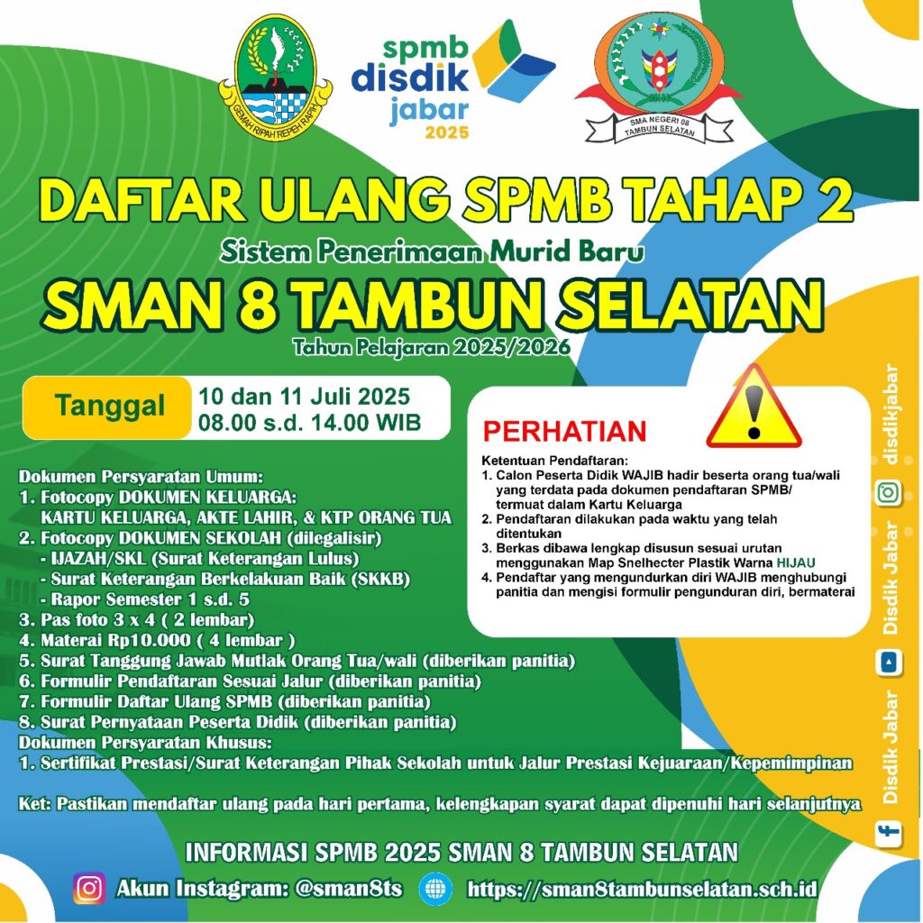 Daftar Ulang SPMB TAHAP 2 SMAN 8 TAMBUN SELATAN TA. 2025-2026